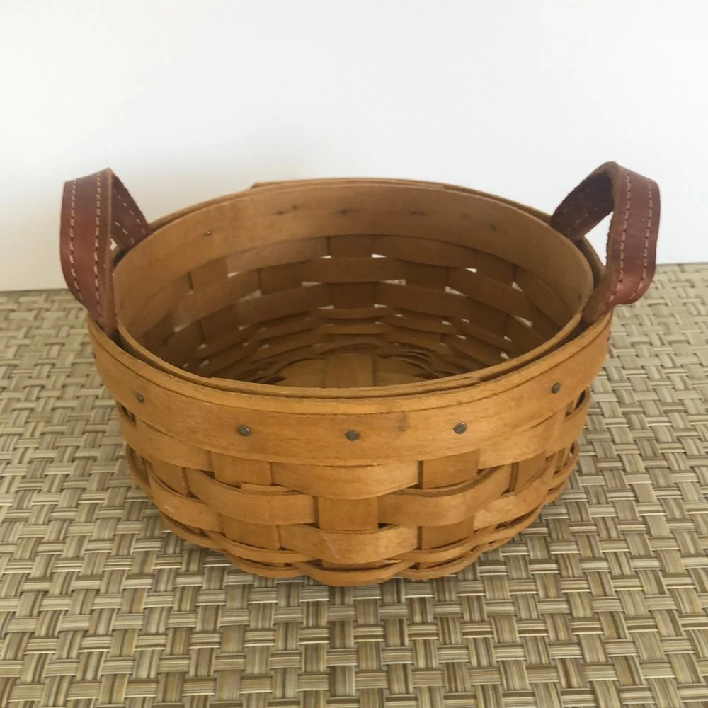 Longaberger Small Round Basket With Leather Handles